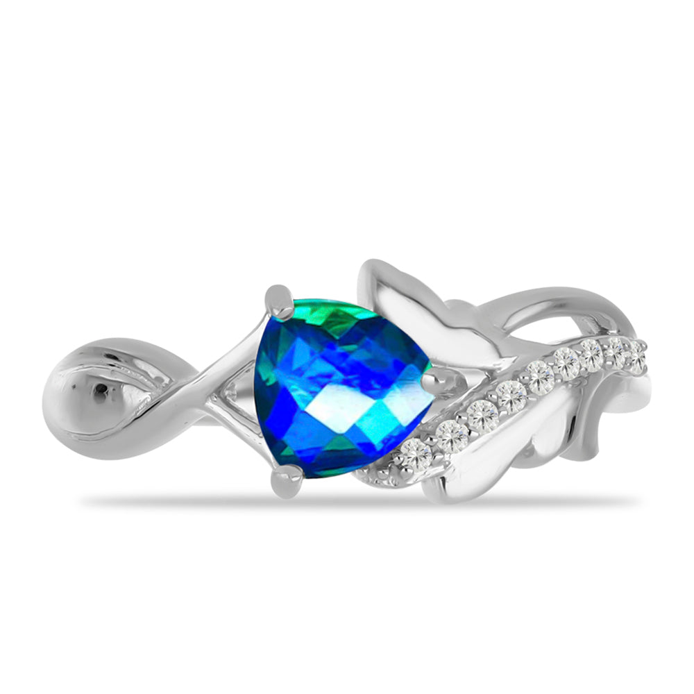 Stříbrný Prsten s Pavím Křemenem a Bílým Topazem 1 