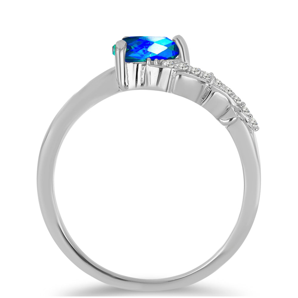 Stříbrný Prsten s Pavím Křemenem a Bílým Topazem