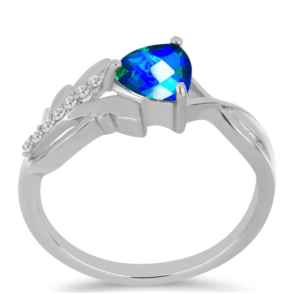 Stříbrný Prsten s Pavím Křemenem a Bílým Topazem 3 