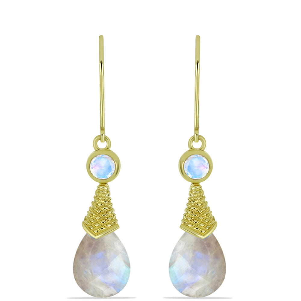 Pozlacené Stříbrné Náušnice s Duhovým Měsíčním Kamenem
