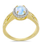 Pozlacený Stříbrný Prsten s Duhovým Měsíčním Kamenem a Bílým Topazem