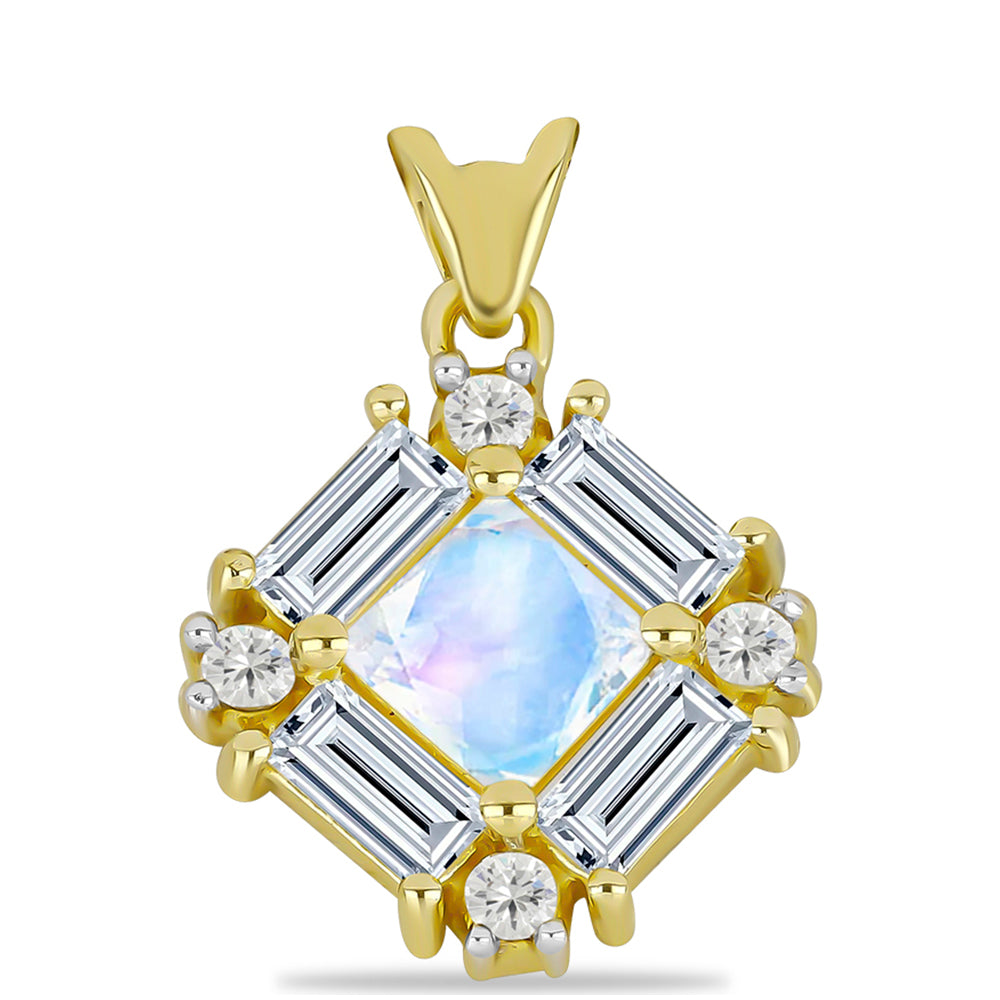 Pozlacený Stříbrný Přívěsek s Duhovým Měsíčním Kamenem a Bílým Topazem