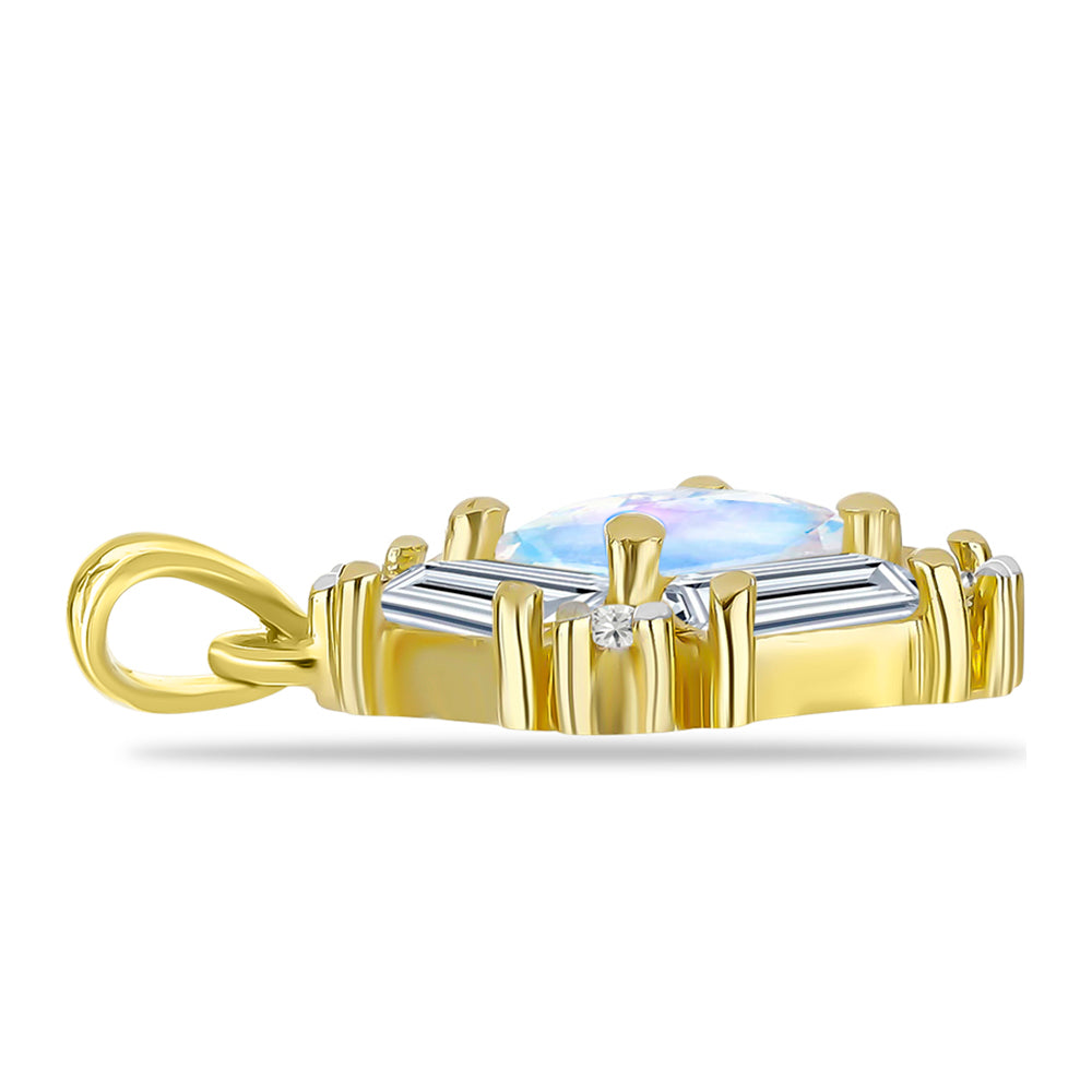 Pozlacený Stříbrný Přívěsek s Duhovým Měsíčním Kamenem a Bílým Topazem