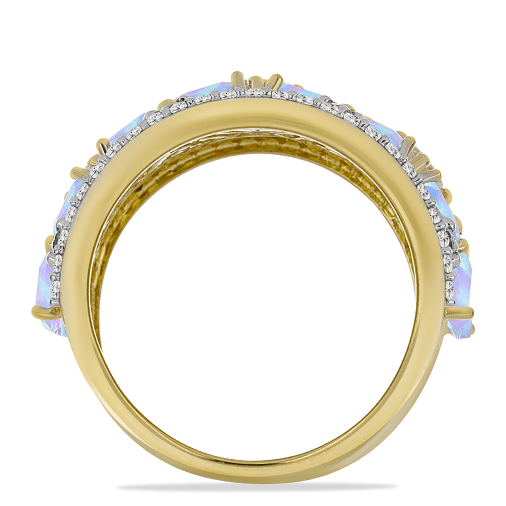 Pozlacený Stříbrný Prsten s Duhovým Měsíčním Kamenem a Bílým Topazem 2 