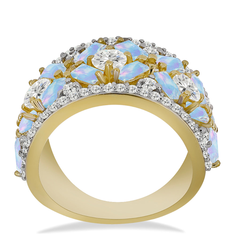 Pozlacený Stříbrný Prsten s Duhovým Měsíčním Kamenem a Bílým Topazem 3 