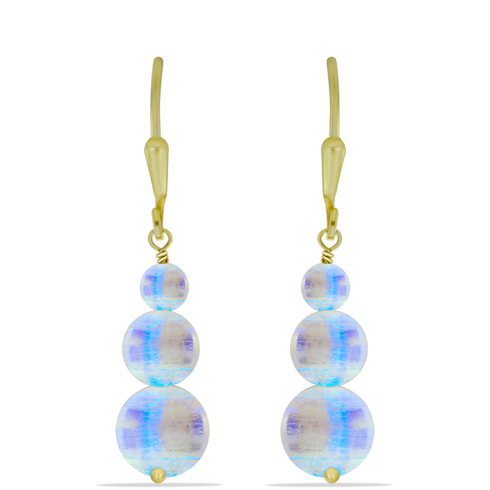 Pozlacené stříbro 925/1000 Náušnice s Duhovým Měsíčním Kamenem - Karátové číslo: 11.55. přibližná hmotnost: 3.31 gramů 1 