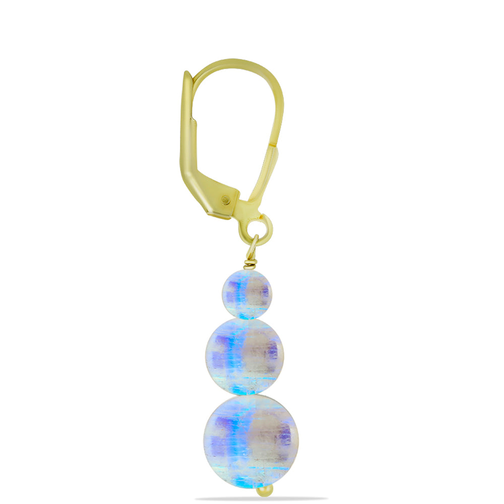 Pozlacené stříbro 925/1000 Náušnice s Duhovým Měsíčním Kamenem - Karátové číslo: 11.55. přibližná hmotnost: 3.31 gramů 2 