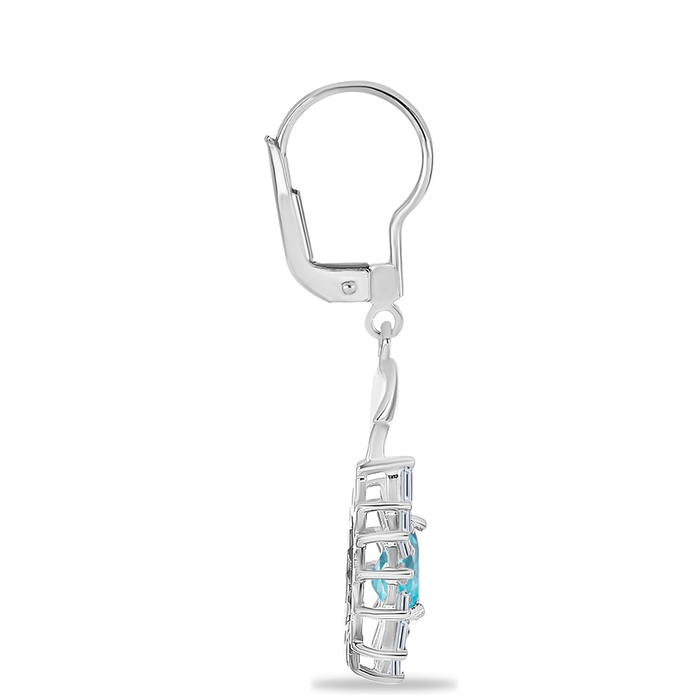 Stříbrné Náušnice s Nebesky Modrým Apatitem a Bílým Zirkonem