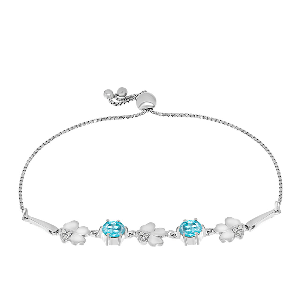 Stříbrný Náramek s Nebesky Modrým Apatitem a Bílým Topazem 1 