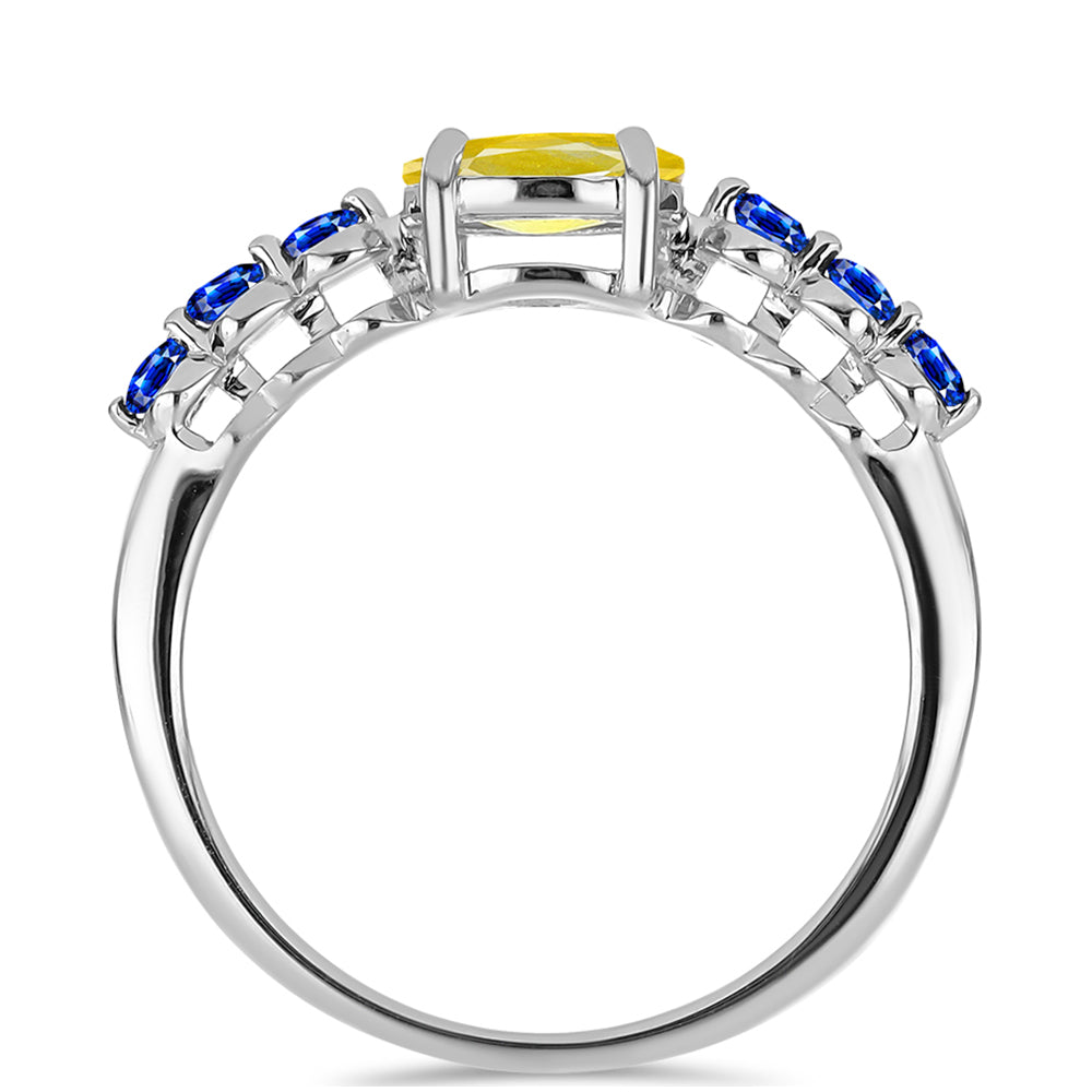Stříbrný Prsten se Žlutým Safírem a Australským Modrým Safírem
