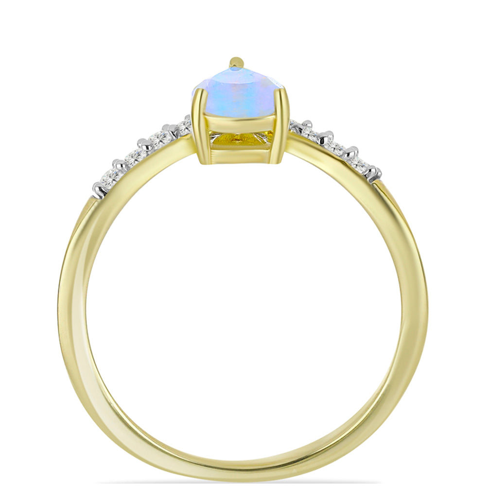 Pozlacený Stříbrný Prsten s Duhovým Měsíčním Kamenem a Bílým Topazem