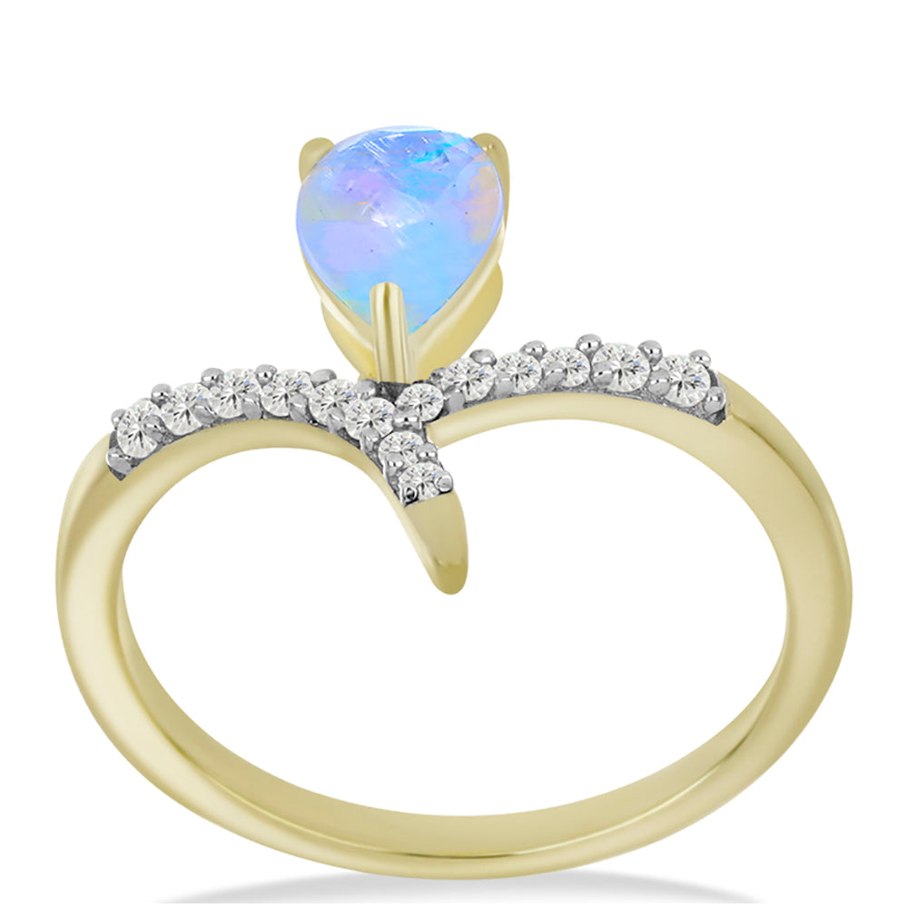 Pozlacený Stříbrný Prsten s Duhovým Měsíčním Kamenem a Bílým Topazem 3 