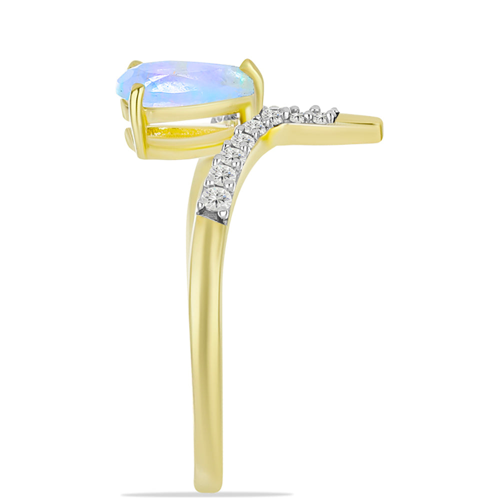 Pozlacený Stříbrný Prsten s Duhovým Měsíčním Kamenem a Bílým Topazem 4 