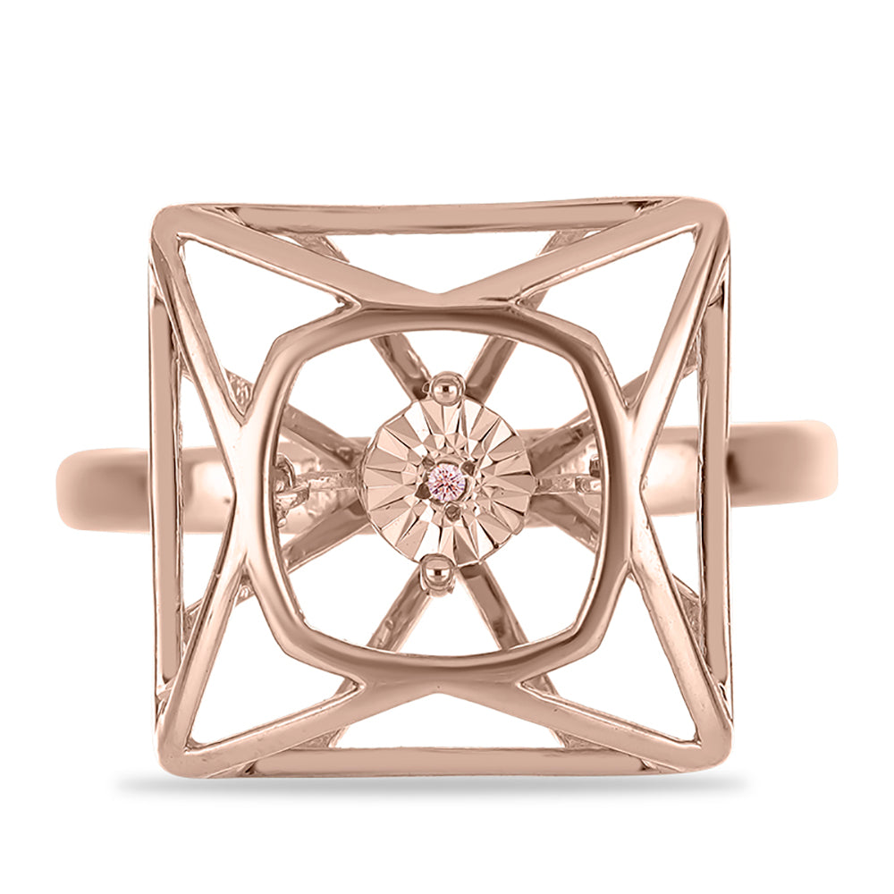 Růžově pozlacené Stříbro 925/1000 - Prsten s Růžový Tančící Diamantem - Karátové číslo: 0.01. přibližná hmotnost: 3.73 gramů 1 