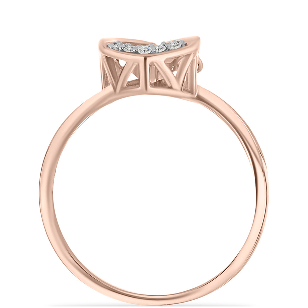 Růžově pozlacené Stříbro 925/1000 - Prsten s Růžový Tančící Diamantem a Bílým Topazem - Karátové číslo: 0.05. přibližná hmotnost: 2.53 gramů