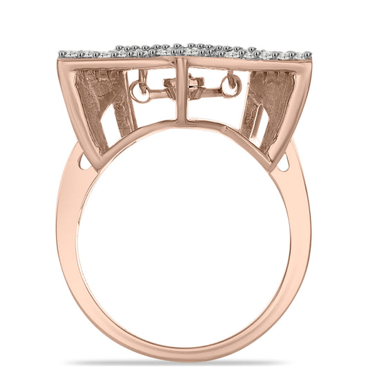 Růžově pozlacené Stříbro 925/1000 - Prsten s Růžový Tančící Diamantem a Bílým Topazem - Karátové číslo: 0.57. přibližná hmotnost: 4.76 gramů