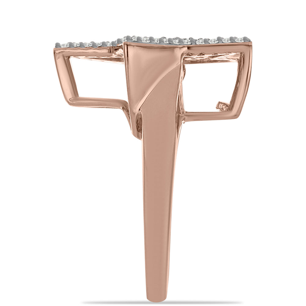 Růžově pozlacené Stříbro 925/1000 - Prsten s Růžový Tančící Diamantem a Bílým Topazem - Karátové číslo: 0.57. přibližná hmotnost: 4.76 gramů