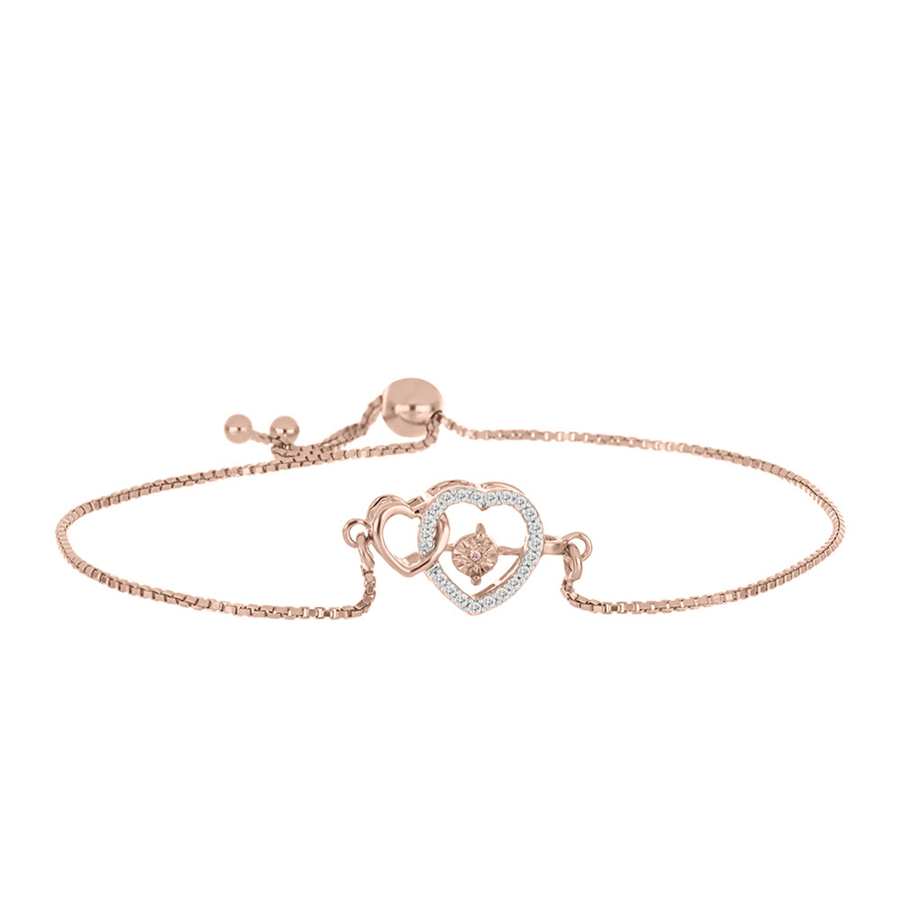 Růžově pozlacené Stříbro 925/1000 - Náramek s Růžový Tančící Diamantem a Bílým Topazem - Karátové číslo: 0.15. přibližná hmotnost: 3.19 gramů 1 