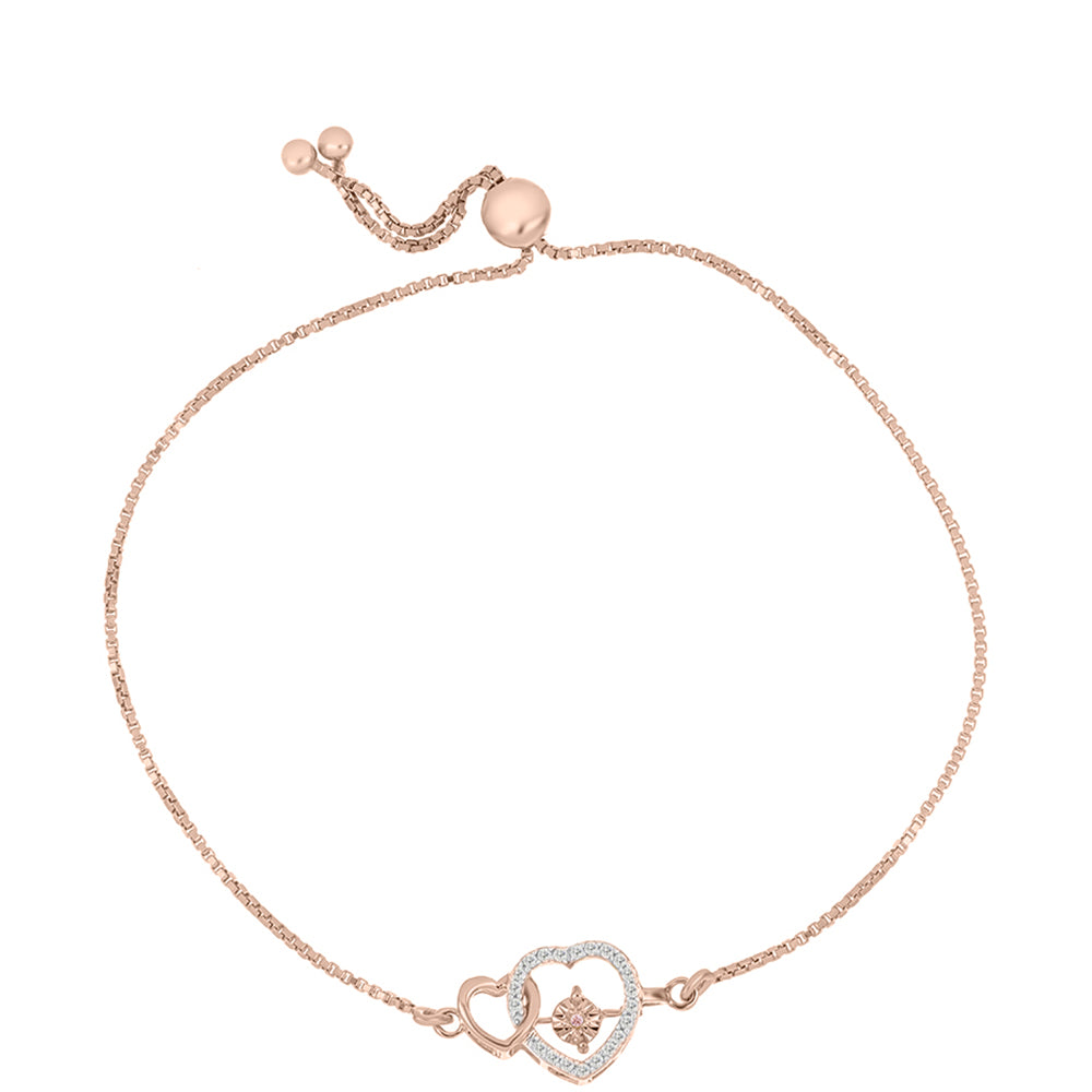 Růžově pozlacené Stříbro 925/1000 - Náramek s Růžový Tančící Diamantem a Bílým Topazem - Karátové číslo: 0.15. přibližná hmotnost: 3.19 gramů 2 