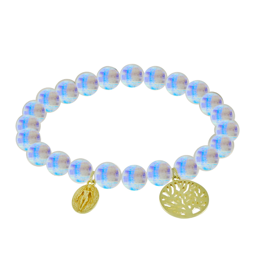 Pozlacené Stříbro 925/1000 - Náramek s Duhovým Měsíčním Kamenem - Karátové číslo: 90.46. přibližná hmotnost: 20.6 gramů 1 