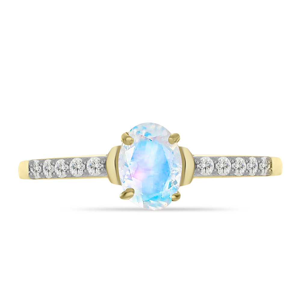 Pozlacené stříbro 925/1000 Prsten s Duhovým Měsíčním Kamenem a Bílým Topazem - Karátové číslo: 0.94. přibližná hmotnost: 2.31 gramů