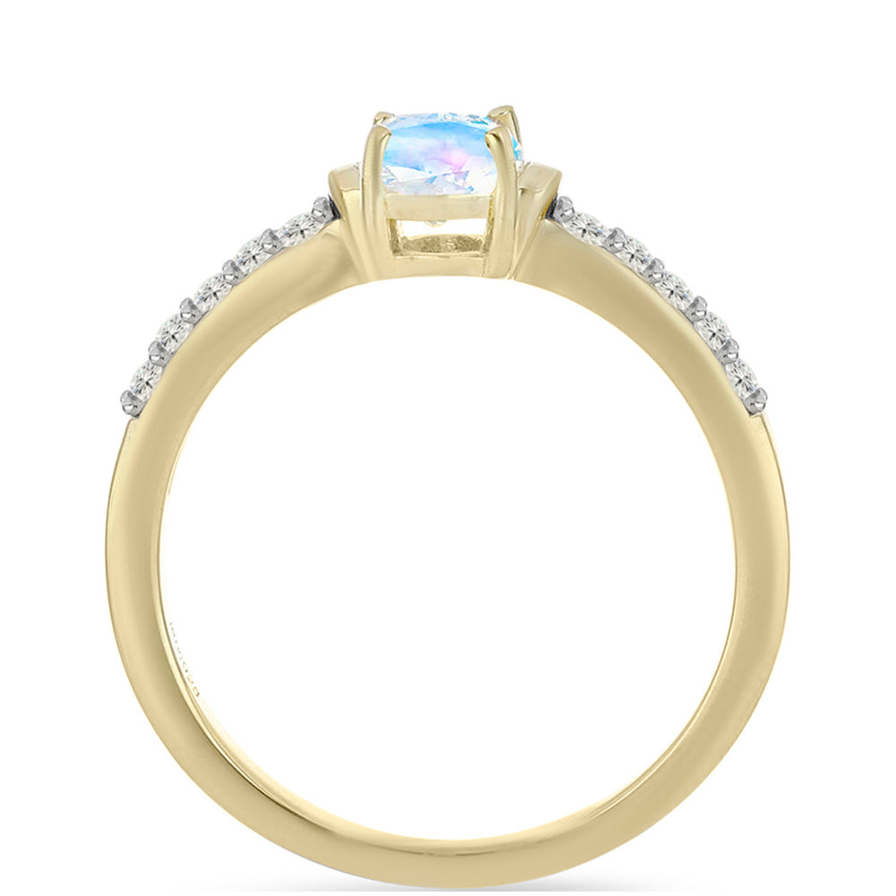 Pozlacené stříbro 925/1000 Prsten s Duhovým Měsíčním Kamenem a Bílým Topazem - Karátové číslo: 0.94. přibližná hmotnost: 2.31 gramů 2 