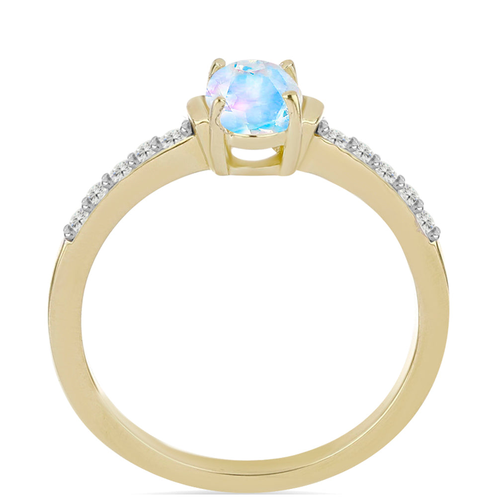 Pozlacené stříbro 925/1000 Prsten s Duhovým Měsíčním Kamenem a Bílým Topazem - Karátové číslo: 0.94. přibližná hmotnost: 2.31 gramů