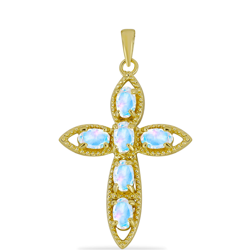 Pozlacené Stříbro 925/1000 - Přívěsek s Duhovým Měsíčním Kamenem - Karátové číslo: 1.3. přibližná hmotnost: 2.27 gramů