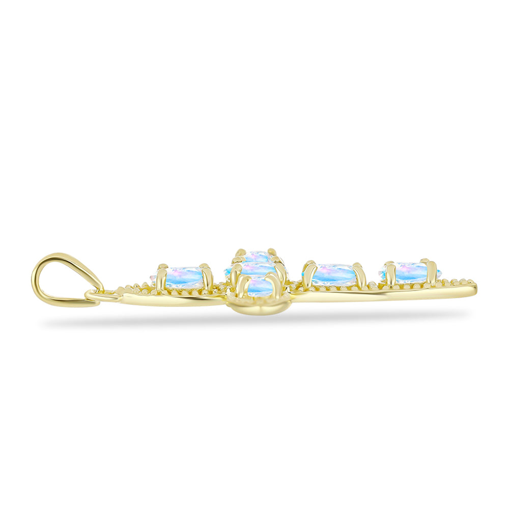 Pozlacené Stříbro 925/1000 - Přívěsek s Duhovým Měsíčním Kamenem - Karátové číslo: 1.3. přibližná hmotnost: 2.27 gramů