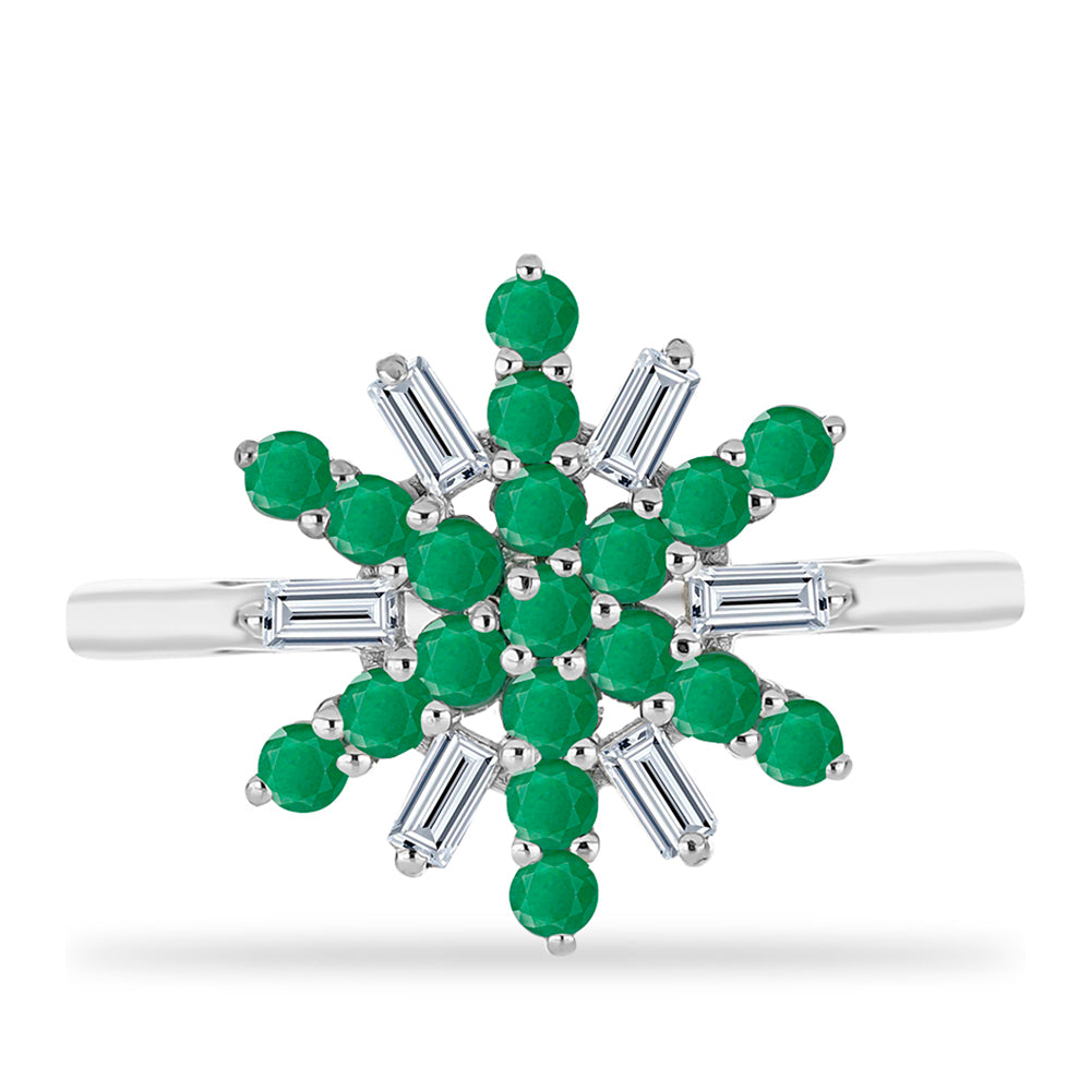 Stříbrný Prsten s Brazilským Smaragdem a Bílým Zirkonem