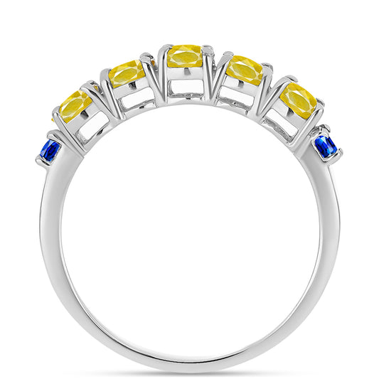 Stříbrný Prsten se Žlutým Safírem a Australským Modrým Safírem