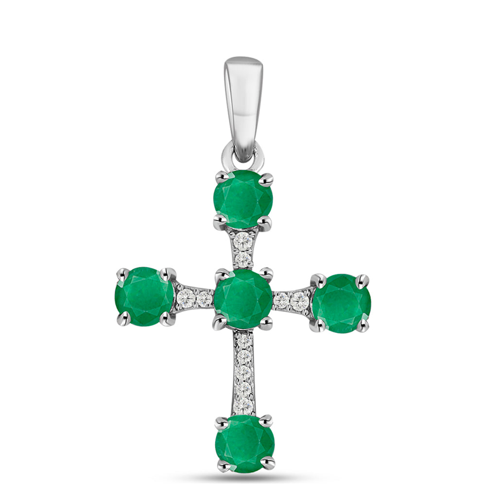 Stříbro 925/1000 - Přívěsek s Brazilským Smaragdem a Bílým Topazem - Karátové číslo: 1.35. přibližná hmotnost: 1.98 gramů