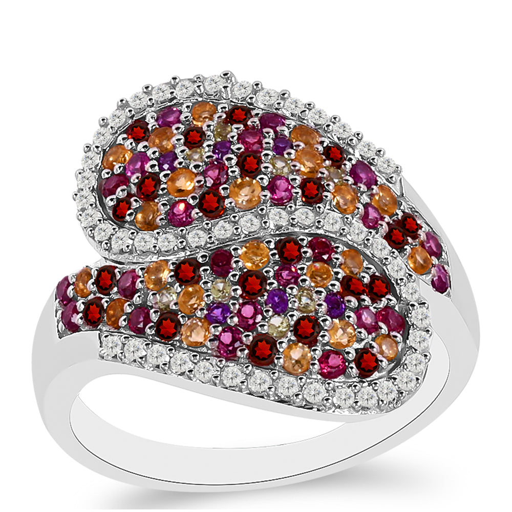 Stříbrný Prsten s Bartonským Granátem a Uralským Citrínem