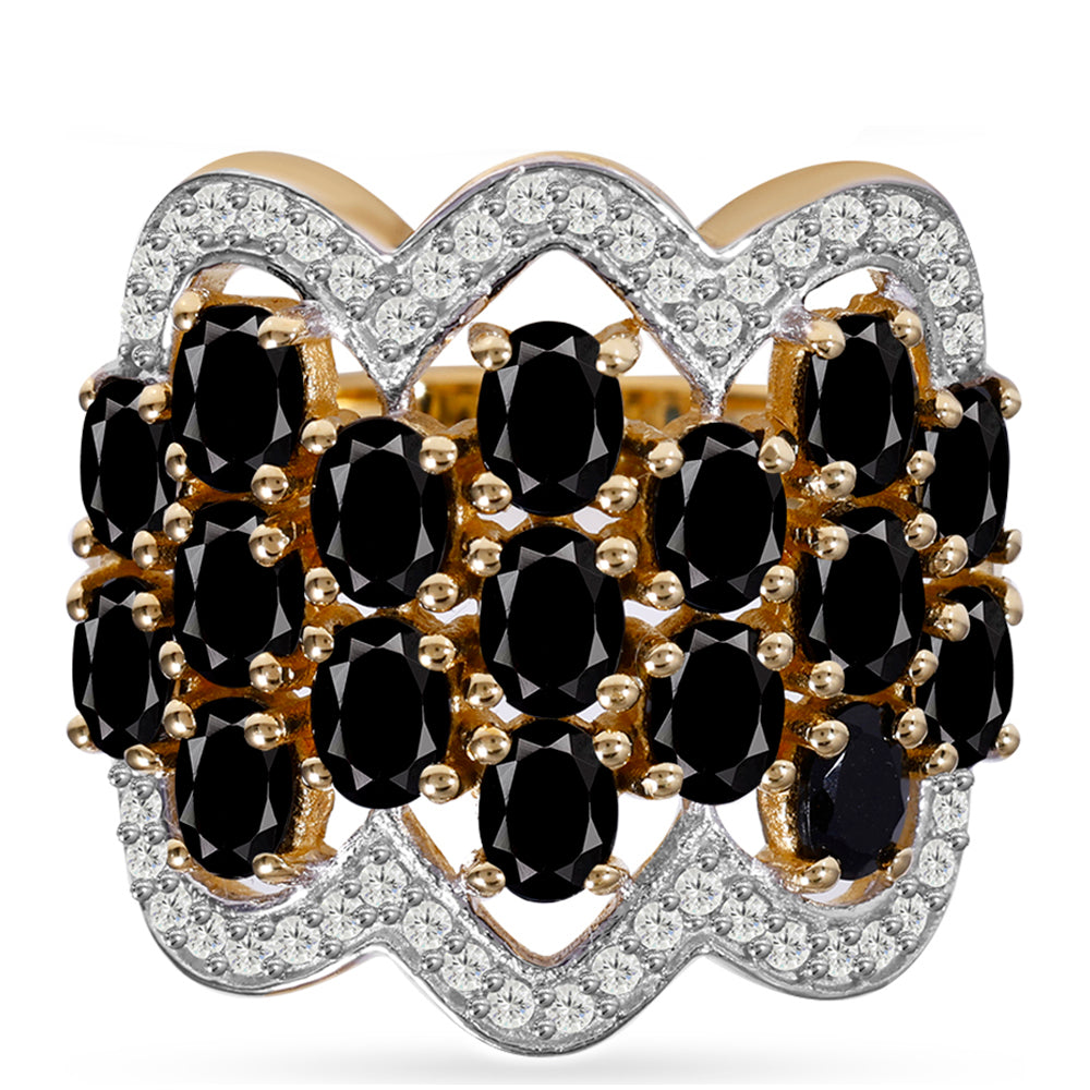 Pozlacený Stříbrný Prsten s Černým Turmalínem z Pelmadulla a Bílým Topazem 1 