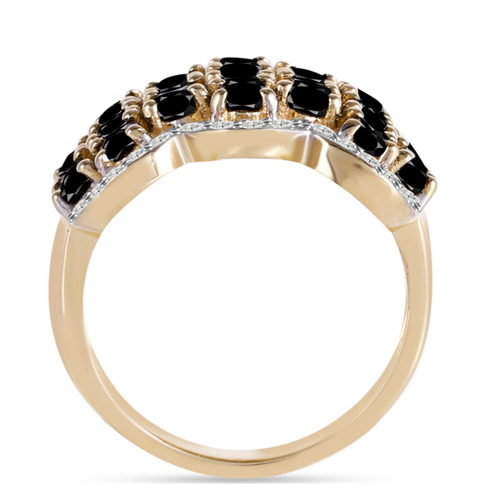 Pozlacený Stříbrný Prsten s Černým Turmalínem z Pelmadulla a Bílým Topazem 2 