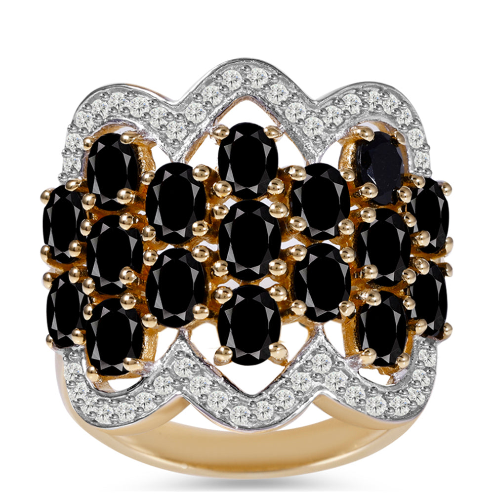 Pozlacený Stříbrný Prsten s Černým Turmalínem z Pelmadulla a Bílým Topazem 3 