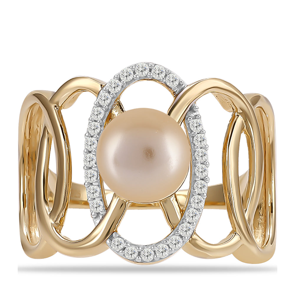 Pozlacený Stříbrný Prsten se Zlatou Sladkovodní Perlou a Bílým Topazem