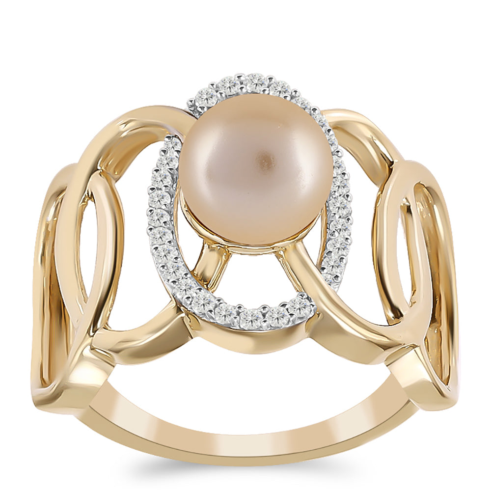 Pozlacený Stříbrný Prsten se Zlatou Sladkovodní Perlou a Bílým Topazem