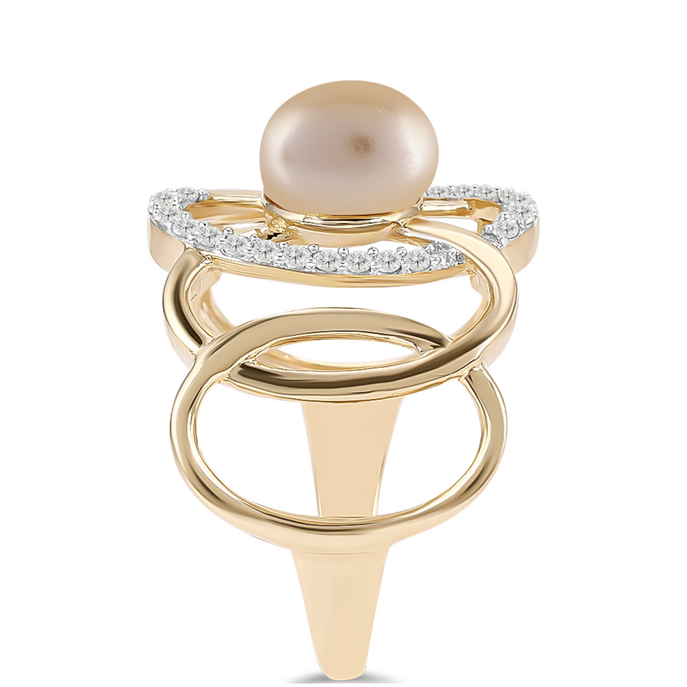Pozlacený Stříbrný Prsten se Zlatou Sladkovodní Perlou a Bílým Topazem