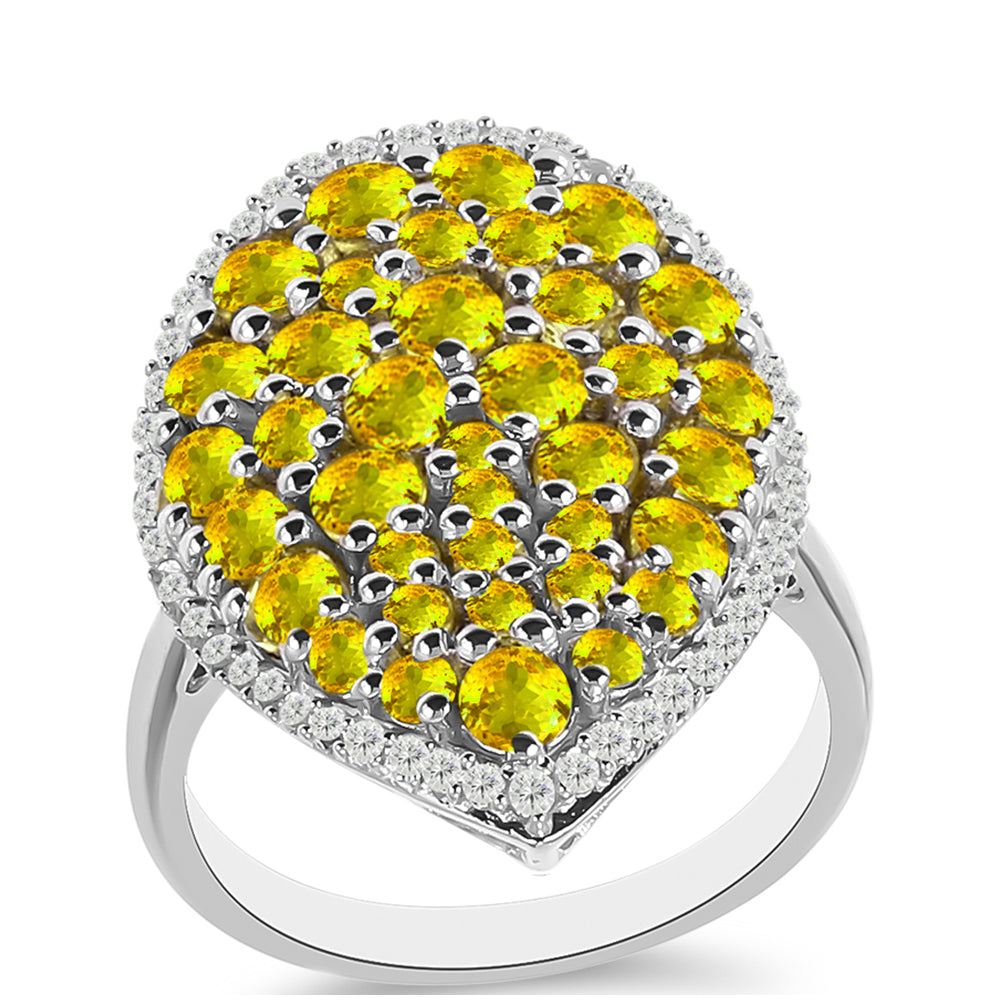 Stříbrný Prsten s Uralským Citrínem a Bílým Topazem