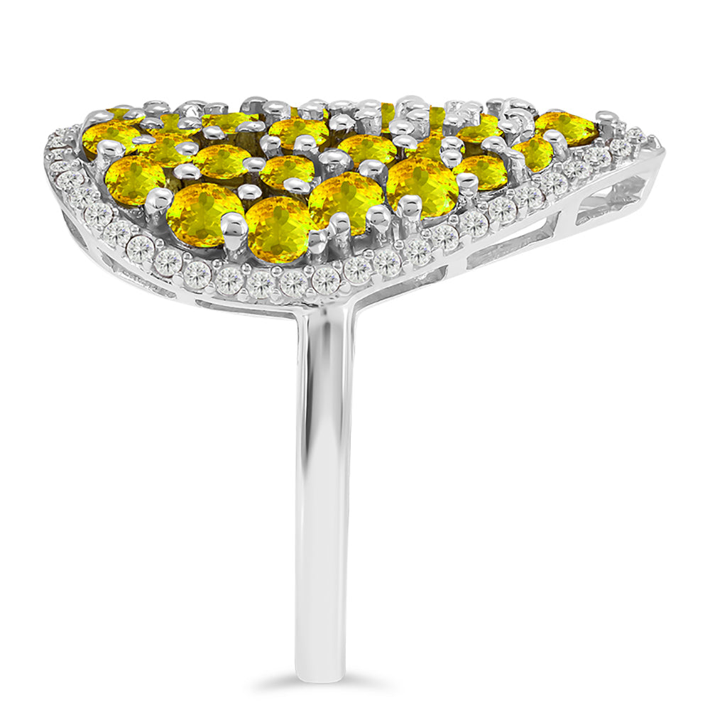 Stříbrný Prsten s Uralským Citrínem a Bílým Topazem