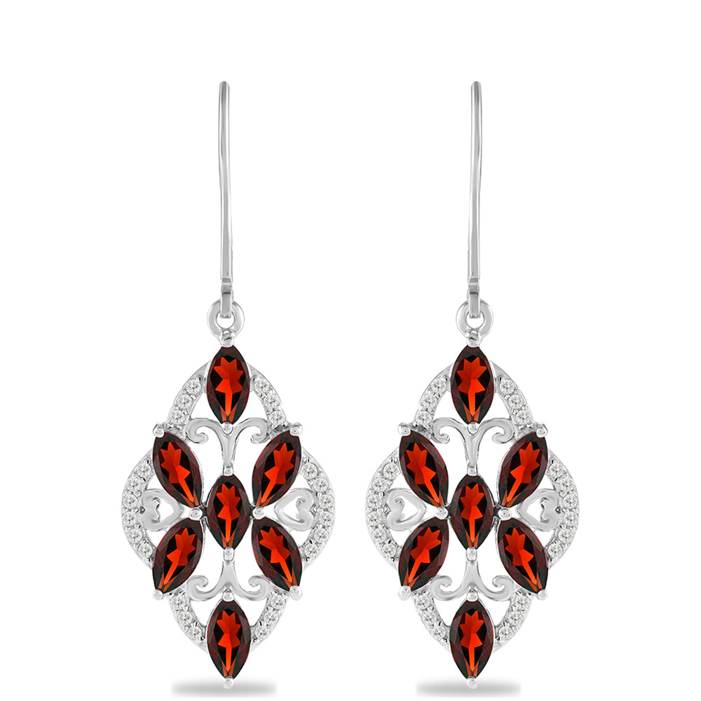 Stříbrné Náušnice s Bartonským Granátem a Bílým Topazem