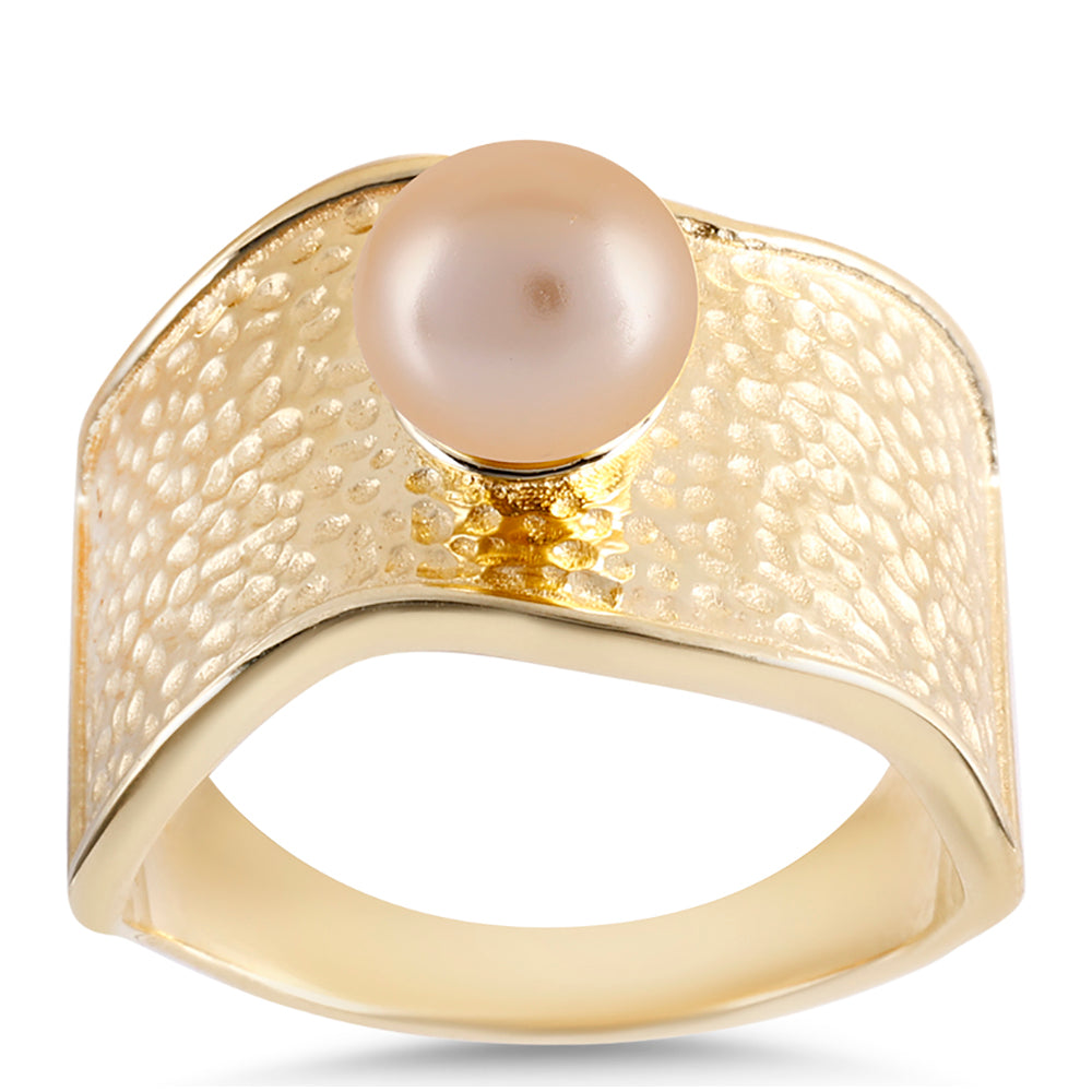 Pozlacený Stříbrný Prsten se Zlatou Sladkovodní Perlou