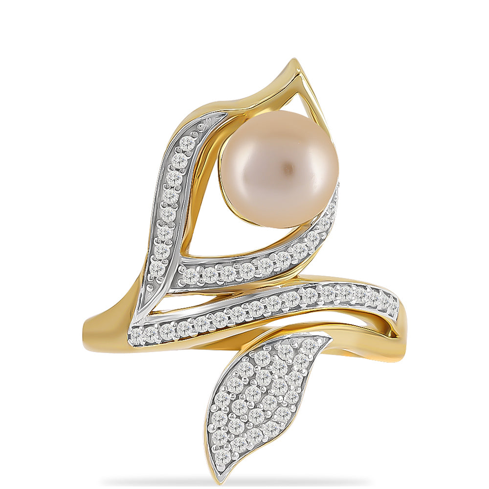 Pozlacené Stříbro 925/1000 - Prsten se Zlatou Sladkovodní Perlou a Bílým Topazem - Karátové číslo: 2.95. přibližná hmotnost: 6.34 gramů 1 