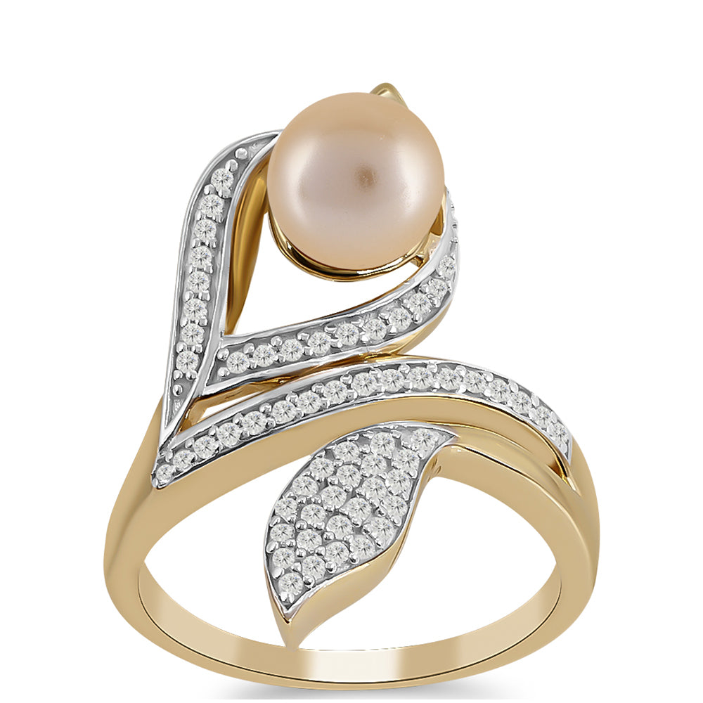 Pozlacené Stříbro 925/1000 - Prsten se Zlatou Sladkovodní Perlou a Bílým Topazem - Karátové číslo: 2.95. přibližná hmotnost: 6.34 gramů 2 