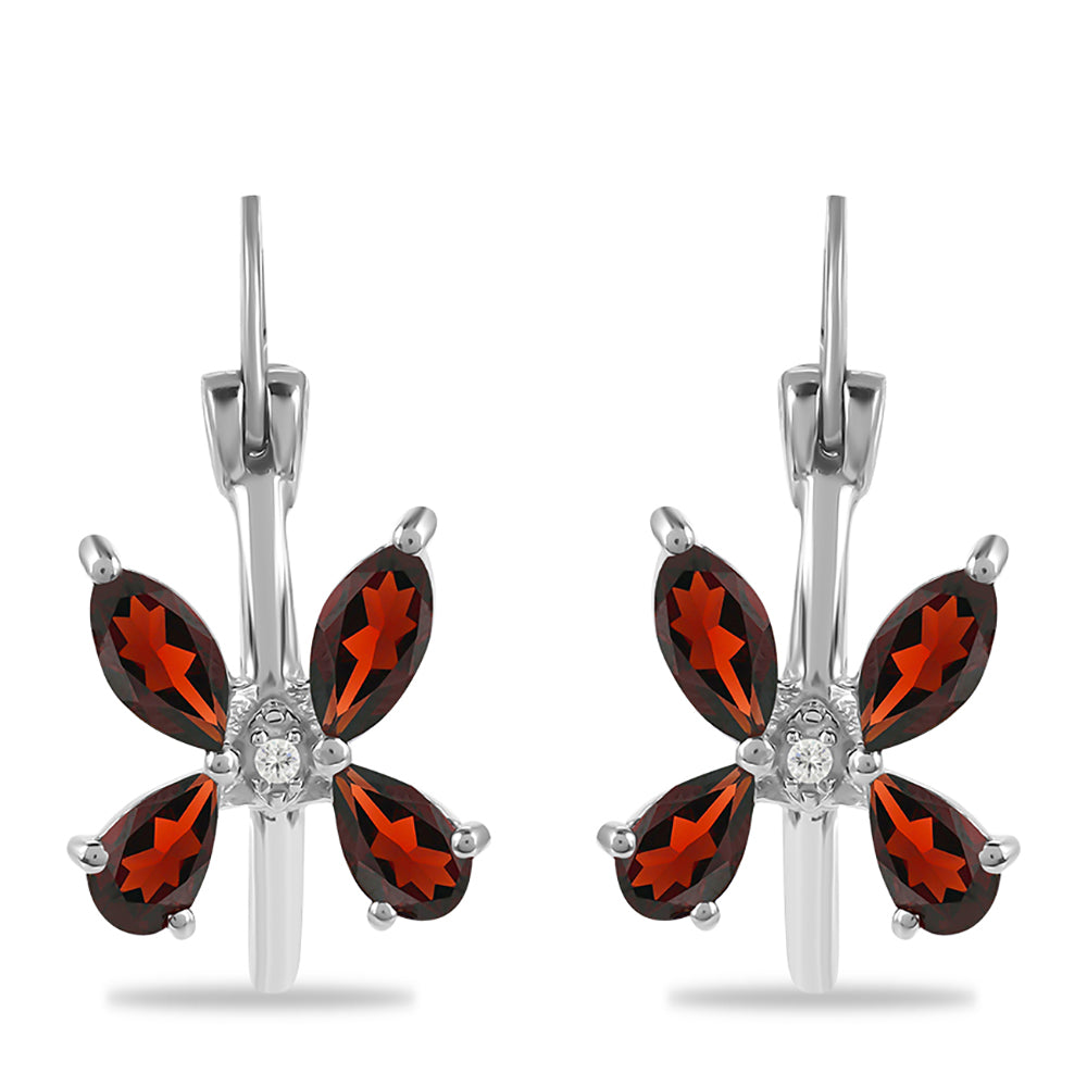 Stříbro 925/1000 - Náušnice s Bartonským Granátem a Bílým Topazem - Karátové číslo: 2.19. přibližná hmotnost: 3.97 gramů