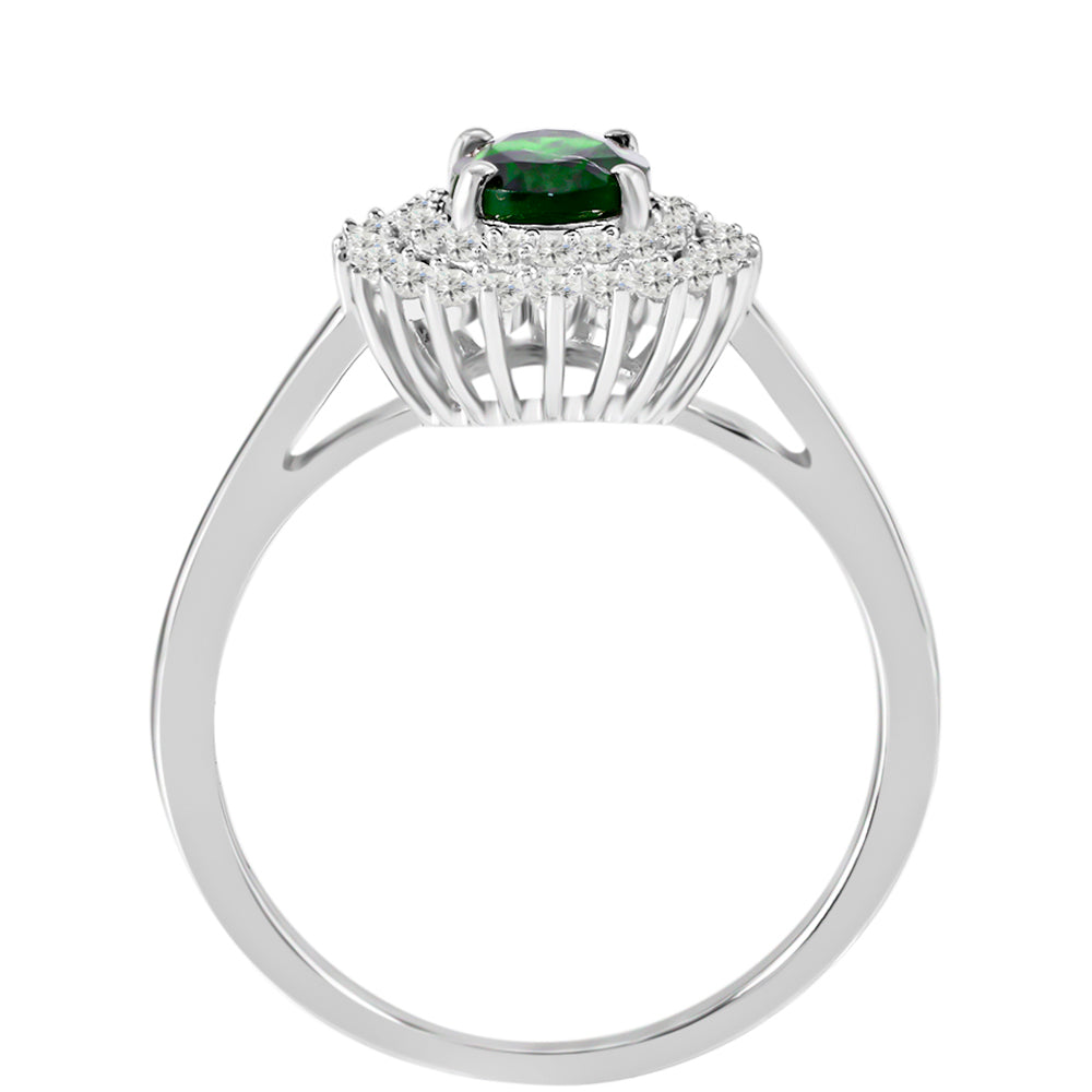 Stříbrný Prsten s Chromovým Diopsidem a Bílým Topazem 2 