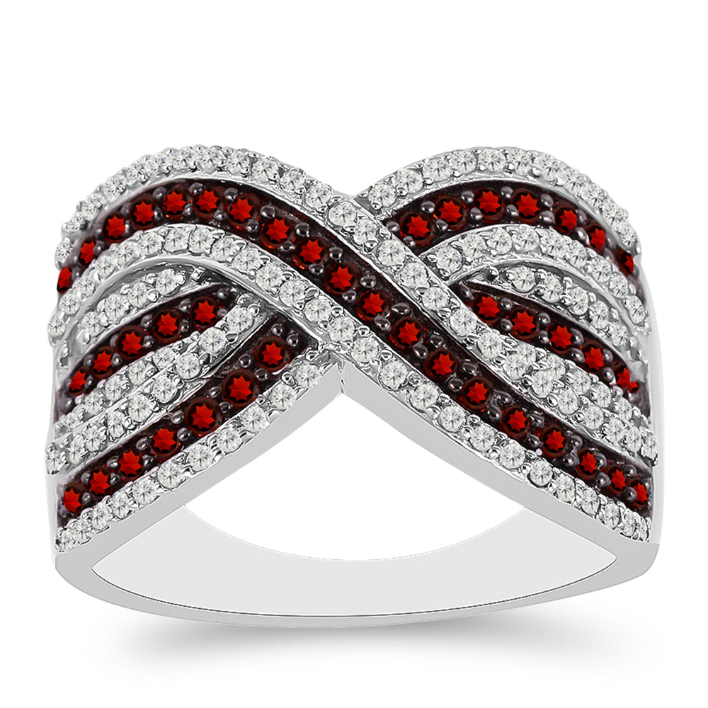 Stříbrný Prsten s Bartonským Granátem a Bílým Topazem 2 