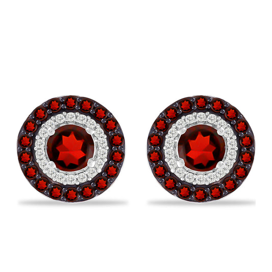 Stříbrné Náušnice s Bartonským Granátem a Bílým Topazem