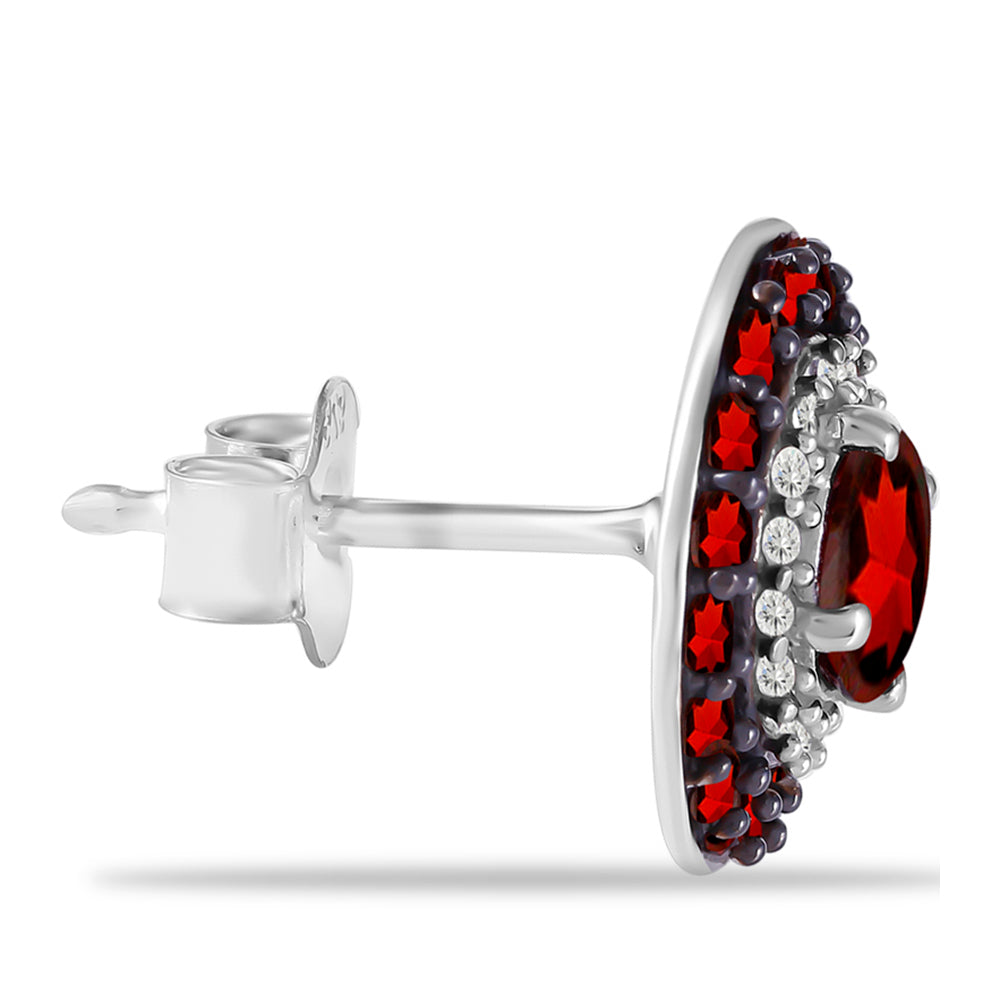 Stříbrné Náušnice s Bartonským Granátem a Bílým Topazem 2 